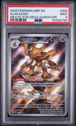 2025 Pokemon Mega Evolution Black Star Promo Mega Gardevoir Pokemon Center Elite Trainer Box Alakazam #009 PSA 9