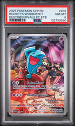 2025 Pokemon Scarlet and Violet Destined Rivals Pokemon Center Elite Trainer Box Team Rocket's Wobbuffet #203 PSA 8