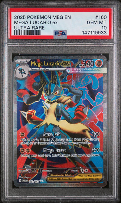 2025 Pokemon Mega Evolution Ultra Rare Mega Lucario Ex #160 PSA 10