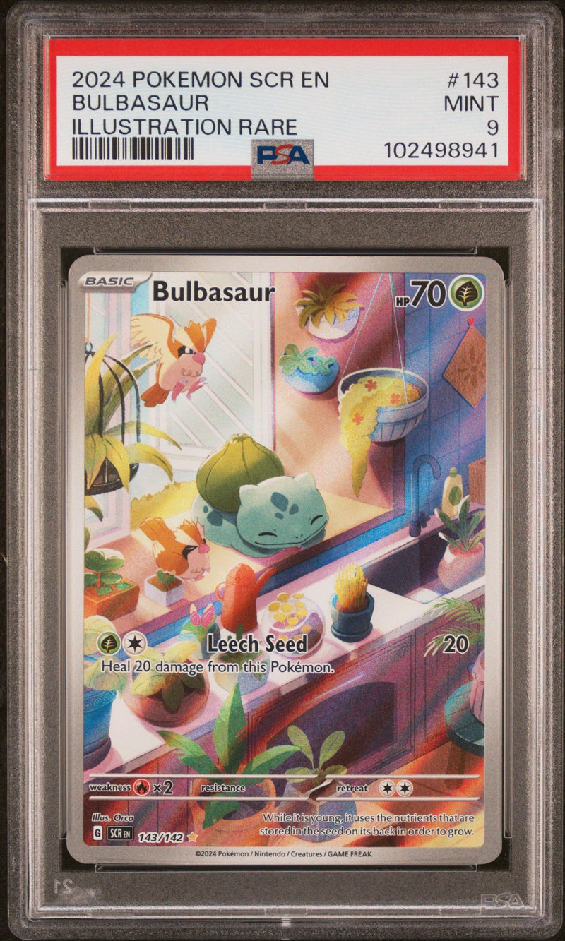 2024 Pokemon Scarlet and Violet Stellar Crown Illustration Rare Bulbasaur #143 PSA 9