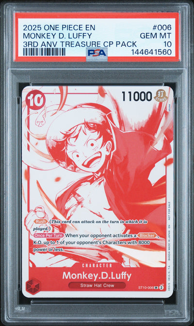 2025 Promotional Cards English 3rd Anniversary Treasure Camp. Monkey D. Luffy #ST10-006 PSA 10