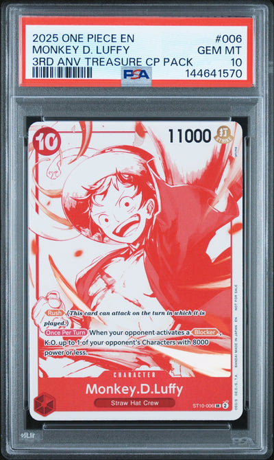 2025 Promotional Cards English 3rd Anniversary Treasure Camp. Monkey D. Luffy #ST10-006 PSA 10
