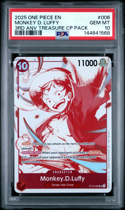 2025 Promotional Cards English 3rd Anniversary Treasure Camp. Monkey D. Luffy #ST10-006 PSA 10