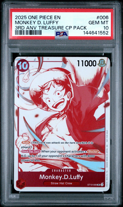 2025 Promotional Cards English 3rd Anniversary Treasure Camp. Monkey D. Luffy #ST10-006 PSA 10
