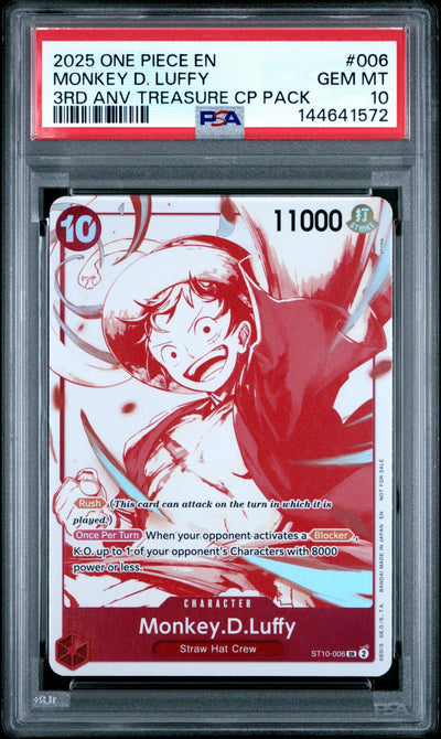 2025 Promotional Cards English 3rd Anniversary Treasure Camp. Monkey D. Luffy #ST10-006 PSA 10