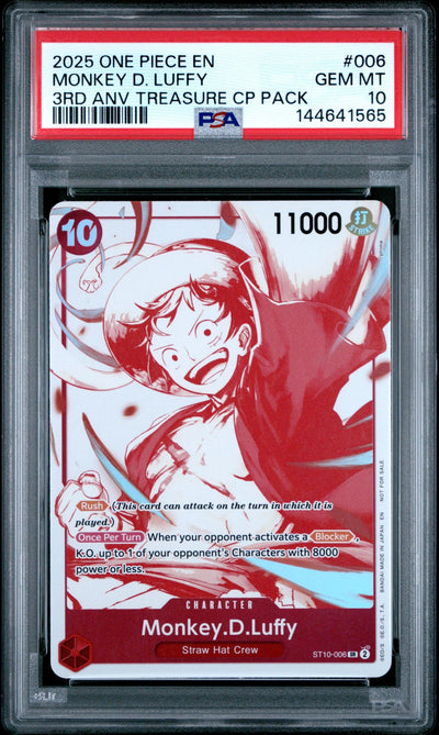 2025 Promotional Cards English 3rd Anniversary Treasure Camp. Monkey D. Luffy #ST10-006 PSA 10