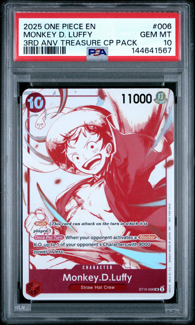 2025 Promotional Cards English 3rd Anniversary Treasure Camp. Monkey D. Luffy #ST10-006 PSA 10