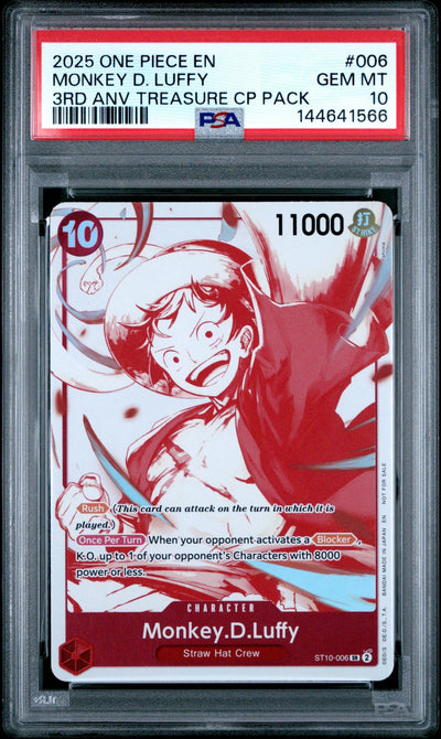 2025 Promotional Cards English 3rd Anniversary Treasure Camp. Monkey D. Luffy #ST10-006 PSA 10