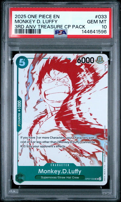 2025 Promotional Cards English 3rd Anniversary Treasure Camp. Monkey D. Luffy #OP07-033 PSA 10