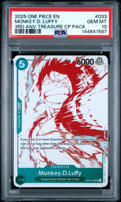 2025 Promotional Cards English 3rd Anniversary Treasure Camp. Monkey D. Luffy #OP07-033 PSA 10