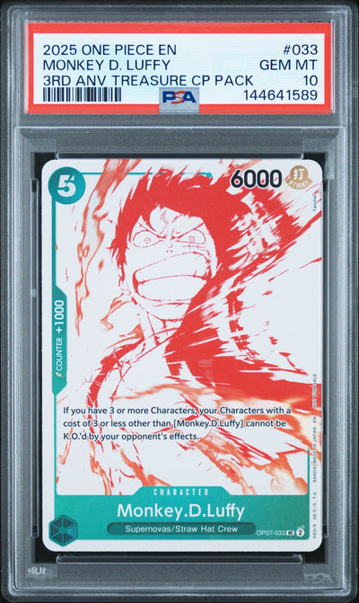 2025 Promotional Cards English 3rd Anniversary Treasure Camp. Monkey D. Luffy #OP07-033 PSA 10