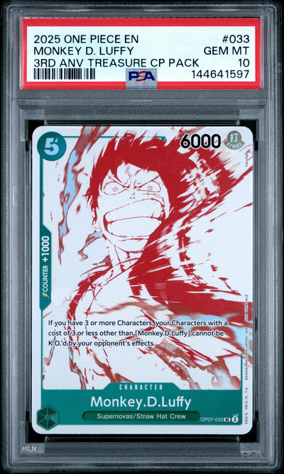 2025 Promotional Cards English 3rd Anniversary Treasure Camp. Monkey D. Luffy #OP07-033 PSA 10