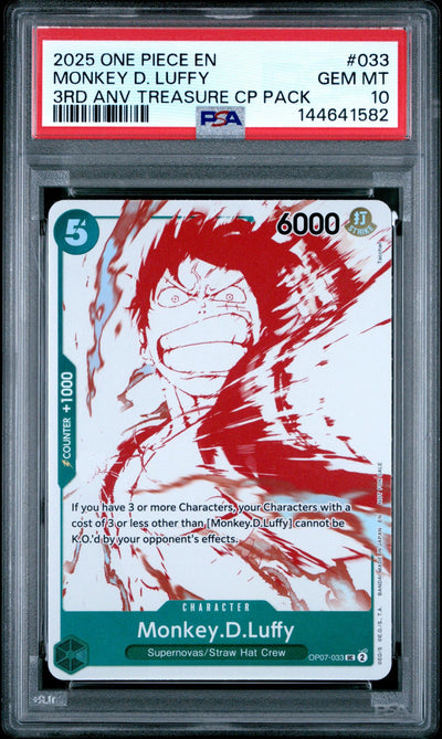2025 Promotional Cards English 3rd Anniversary Treasure Camp. Monkey D. Luffy #OP07-033 PSA 10