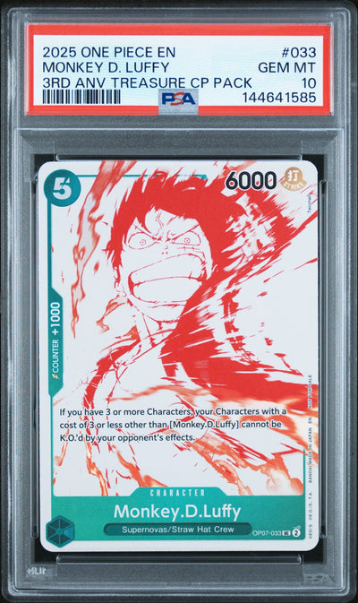 2025 Promotional Cards English 3rd Anniversary Treasure Camp. Monkey D. Luffy #OP07-033 PSA 10