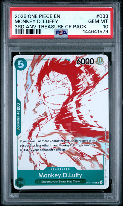 2025 Promotional Cards English 3rd Anniversary Treasure Camp. Monkey D. Luffy #OP07-033 PSA 10