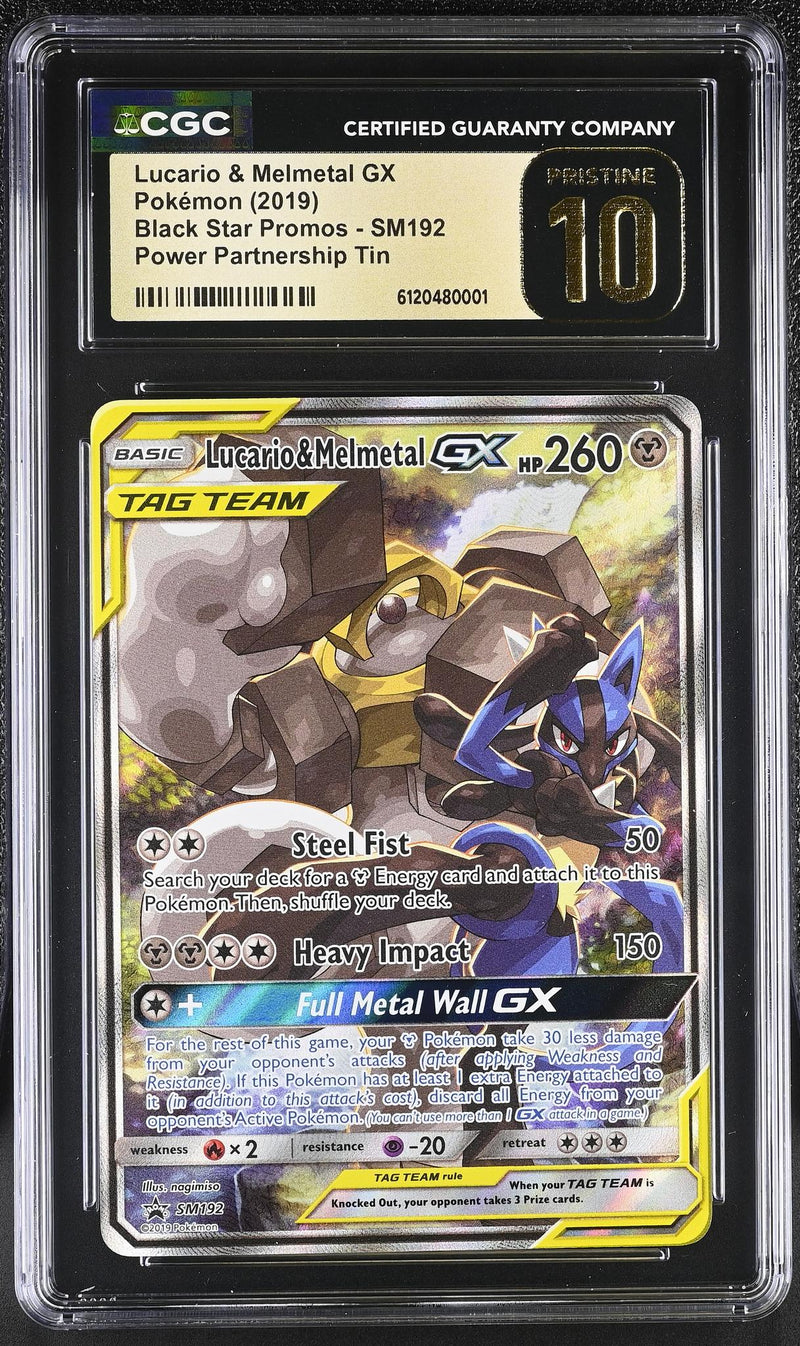 2019 Black Star Promos #SM192 Lucario & Melmetal GX Power Partnership Tin CGC 10