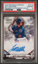 2023 Bowman Sterling Prospect Autographs Wave Refractor Jett Williams #PAJW /125 PSA 10