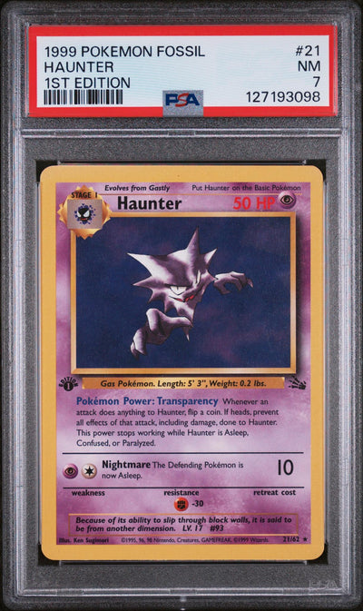 1999 Pokemon Fossil 1st Edition Haunter #21 PSA 7