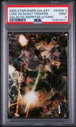 2025 Topps Chrome Star Wars Galaxy Galactic Inspirations Atomic Refractor Luke Skywalker Vs Scout Trooper #SWIN-3 /150 PSA 9