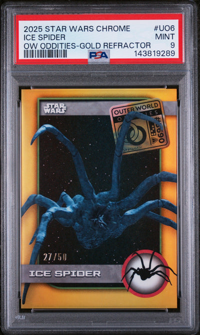 2025 Topps Chrome Star Wars Outerworld Oddities Gold Refractor Ice Spider #UO6 /50 PSA 9