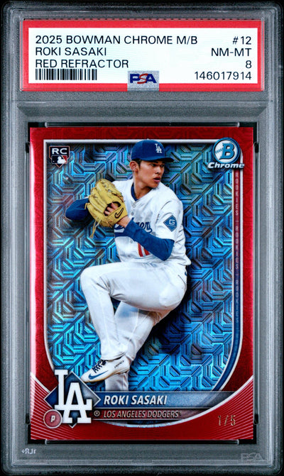 2025 Bowman Chrome Mega Box Prospects Red Refractor Roki Sasaki #12 /5 PSA 8