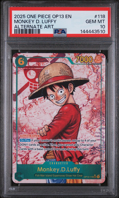 2025 One Piece Carrying On His Will Alternate Art Monkey D. Luffy #OP13-118 PSA 10