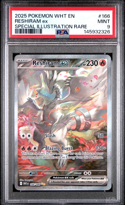 2025 Pokemon Scarlet and Violet White Flare Special Illustration Rare Reshiram Ex #166 PSA 9