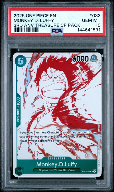 2025 Promotional Cards English 3rd Anniversary Treasure Camp. Monkey D. Luffy #OP07-033 PSA 10