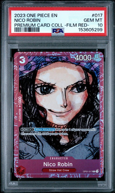 2023 Premium Collection Film Red (Foil) English Alt. Art Parallel Foil Nico Robin #OP01-017 PSA 10