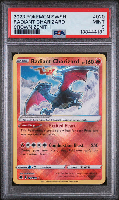 2023 Pokemon Sword and Shield Crown Zenith Radiant Charizard #020 /159 PSA 9