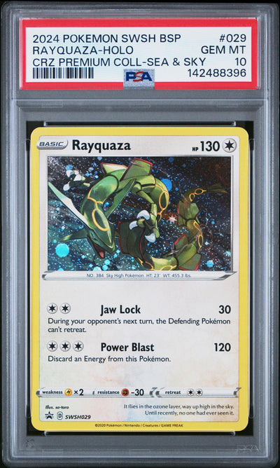 2024 Pokemon Sword and Shield Black Star Promo Crown Zenith Premium Collection Sea and Sky Holo Rayquaza #SWSH029 PSA 10