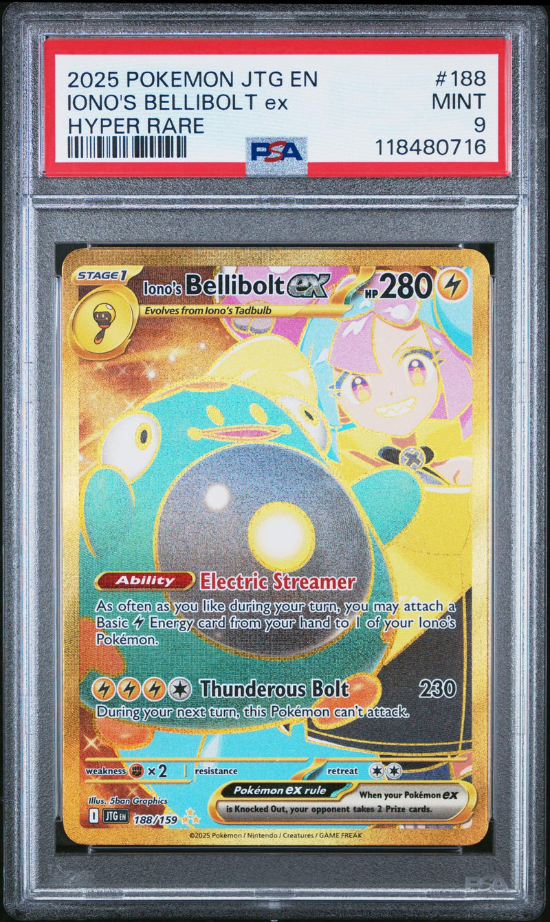 2025 Pokemon Scarlet and Violet Journey Together Hyper Rare Iono's Bellibolt Ex #188 PSA 9