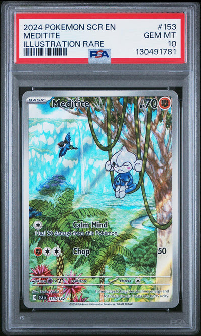 2024 Pokemon Scarlet and Violet Stellar Crown Illustration Rare Meditite #153 PSA 10