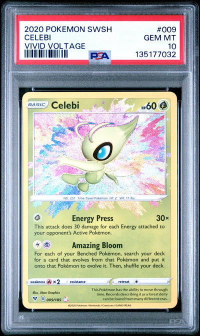 2020 Pokemon Sword and Shield Vivid Voltage Amazing Rare Celebi #009 PSA 10
