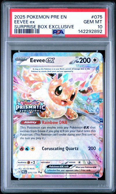 2025 Pokemon Scarlet and Violet Prismatic Evolutions Surprise Box Exclusive Eevee Ex #075 PSA 10