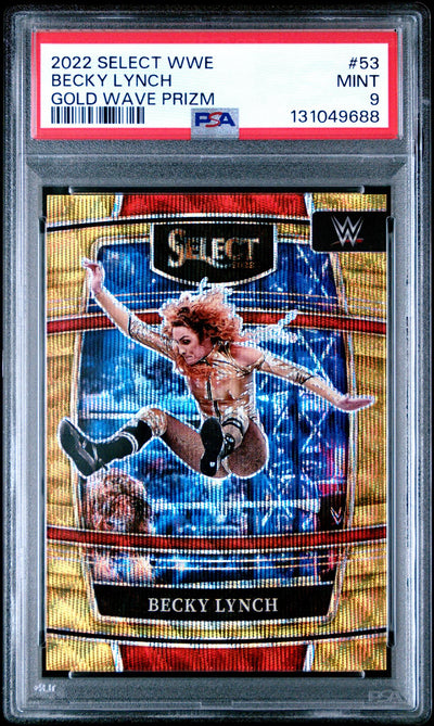 2022 Panini Select WWE Gold Wave Prizm Becky Lynch #53 /10 PSA 9