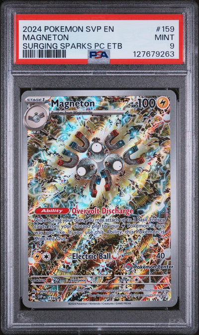 2024 Pokemon Scarlet and Violet Black Star Promo Surging Sparks Pokemon Center Elite Trainer Box Magneton #159 PSA 9