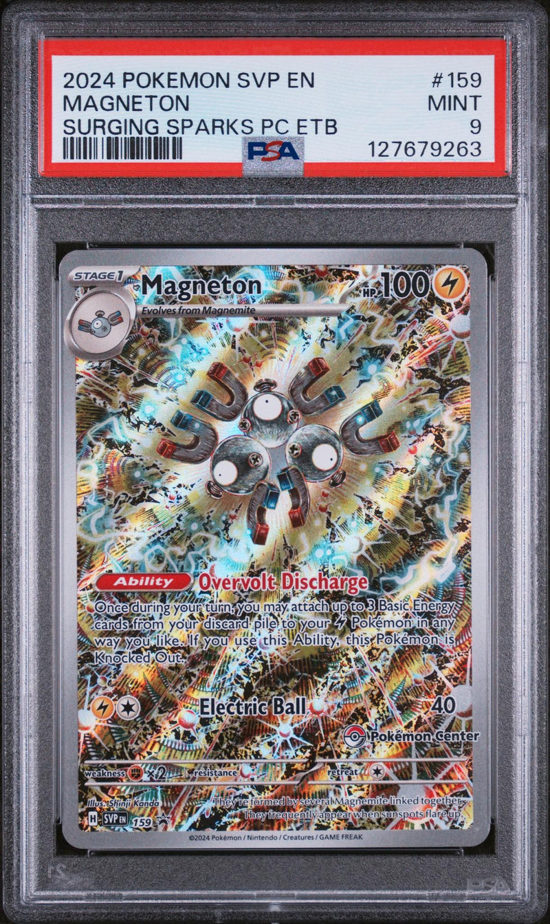 2024 Pokemon Scarlet and Violet Black Star Promo Surging Sparks Pokemon Center Elite Trainer Box Magneton #159 PSA 9