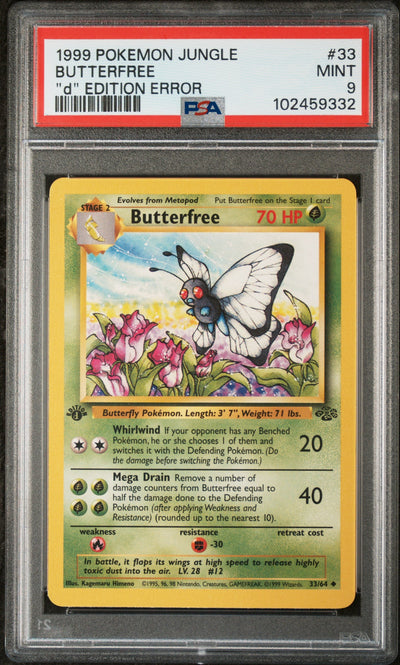 1999 Pokemon Jungle 'D' 1st Edition Error Butterfree #33 PSA 9