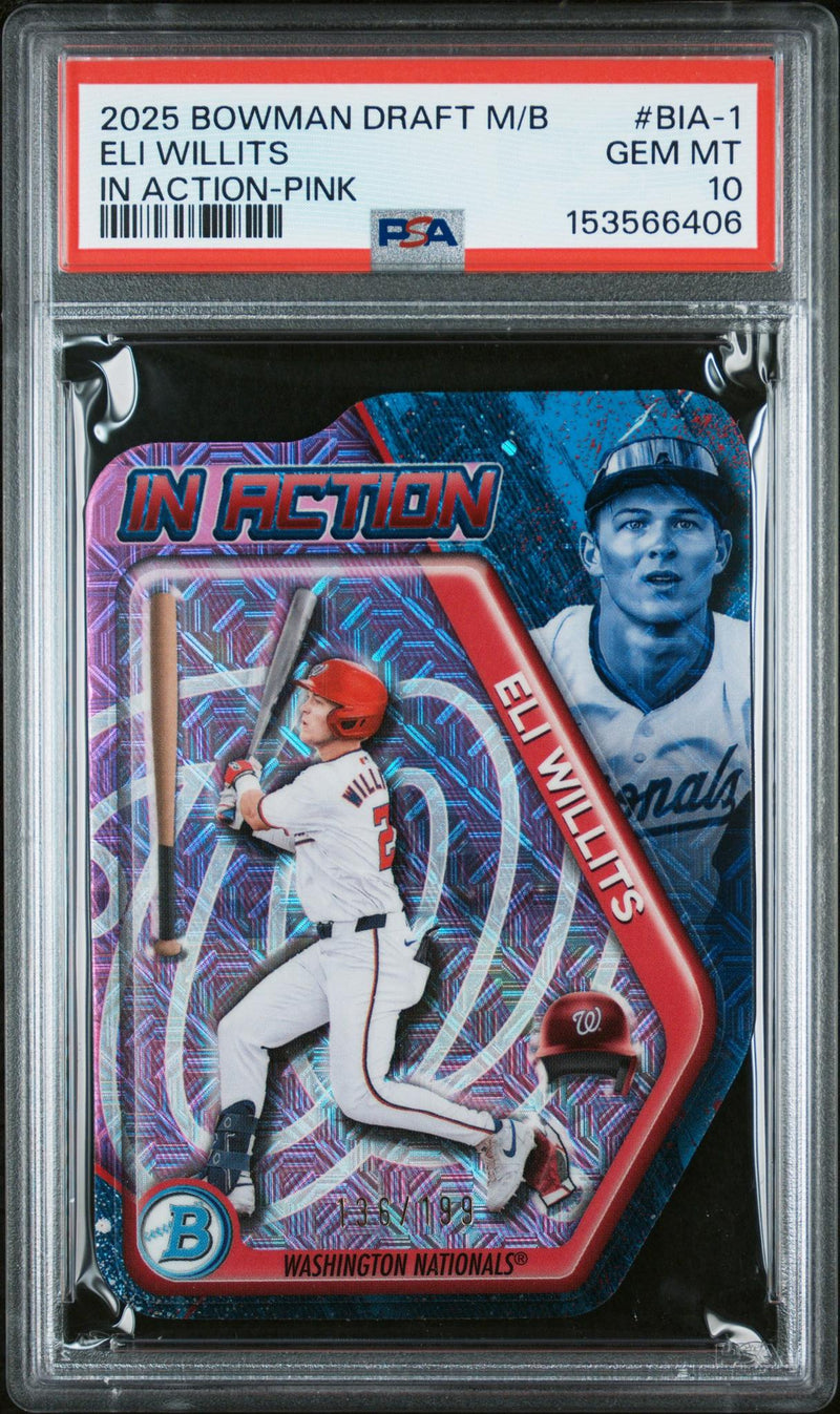 2025 Bowman Draft Mega Box Mega Box Bowman In Action Pink Ref Eli Willits #1 /199 PSA 10