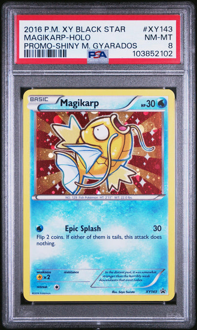 2016 Pokemon XY Black Star Promo Shiny Mega Gyarados Holo Magikarp #XY143 PSA 8
