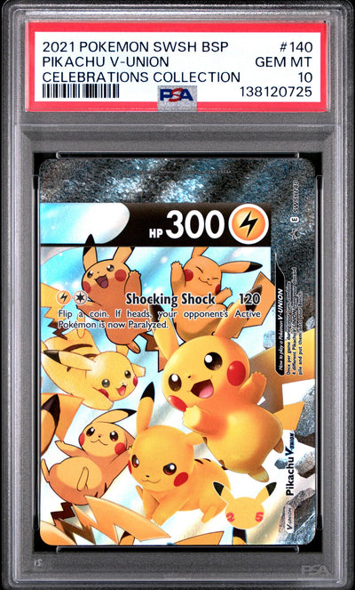 2021 Pokemon Sword and Shield Black Star Promo Celebrations Collection Pikachu V Union #SWSH140 PSA 10