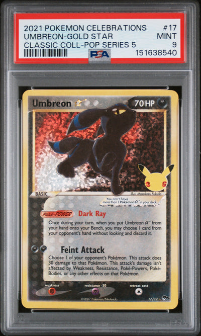 2021 Pokemon Celebrations Classic Collection Pop Series 5 Umbreon Gold Star #17 PSA 9