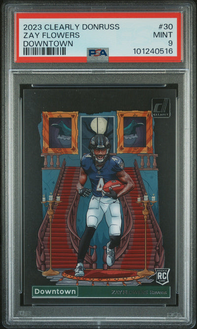 2023 Panini Clearly Donruss Downtown Zay Flowers #30 PSA 9