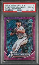 2025 Bowman Mega Box Chrome Fuchsia Refractor Spencer Schwellenbach #78 /299 PSA 10