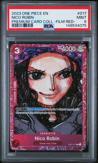 2023 Premium Collection Film Red (Foil) English Alt. Art Parallel Foil Nico Robin #OP01-017 PSA 9