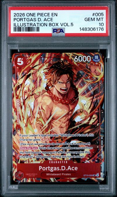2026 One Piece Promo Illustration Box Volume 5 Portgas D. Ace #ST15-005 PSA 10
