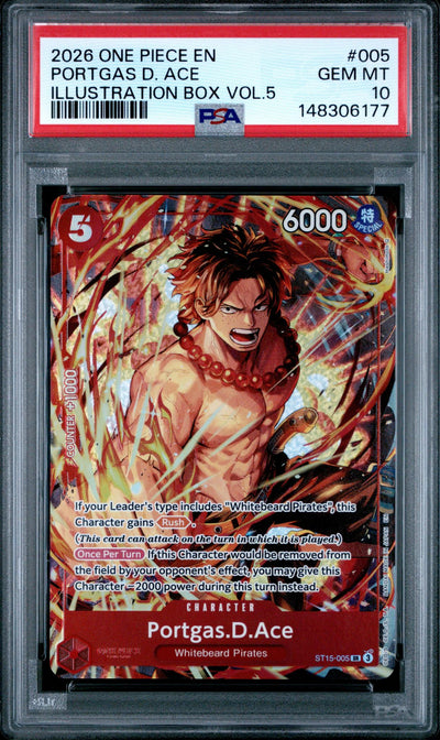2026 One Piece Promo Illustration Box Volume 5 Portgas D. Ace #ST15-005 PSA 10