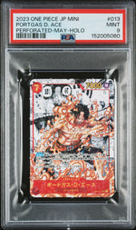 2023 One Piece Saikyo Jump Mini Promo Japanese Perforated May Holo Portgas D. Ace #13 PSA 9