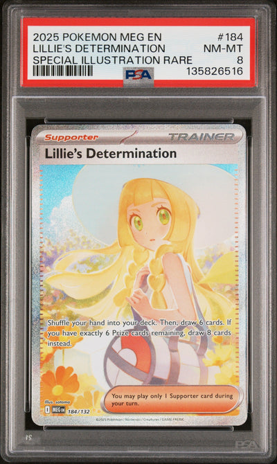 2025 Pokemon Mega Evolution Special Illustration Rare Lillie's Determination #184 /132 PSA 8
